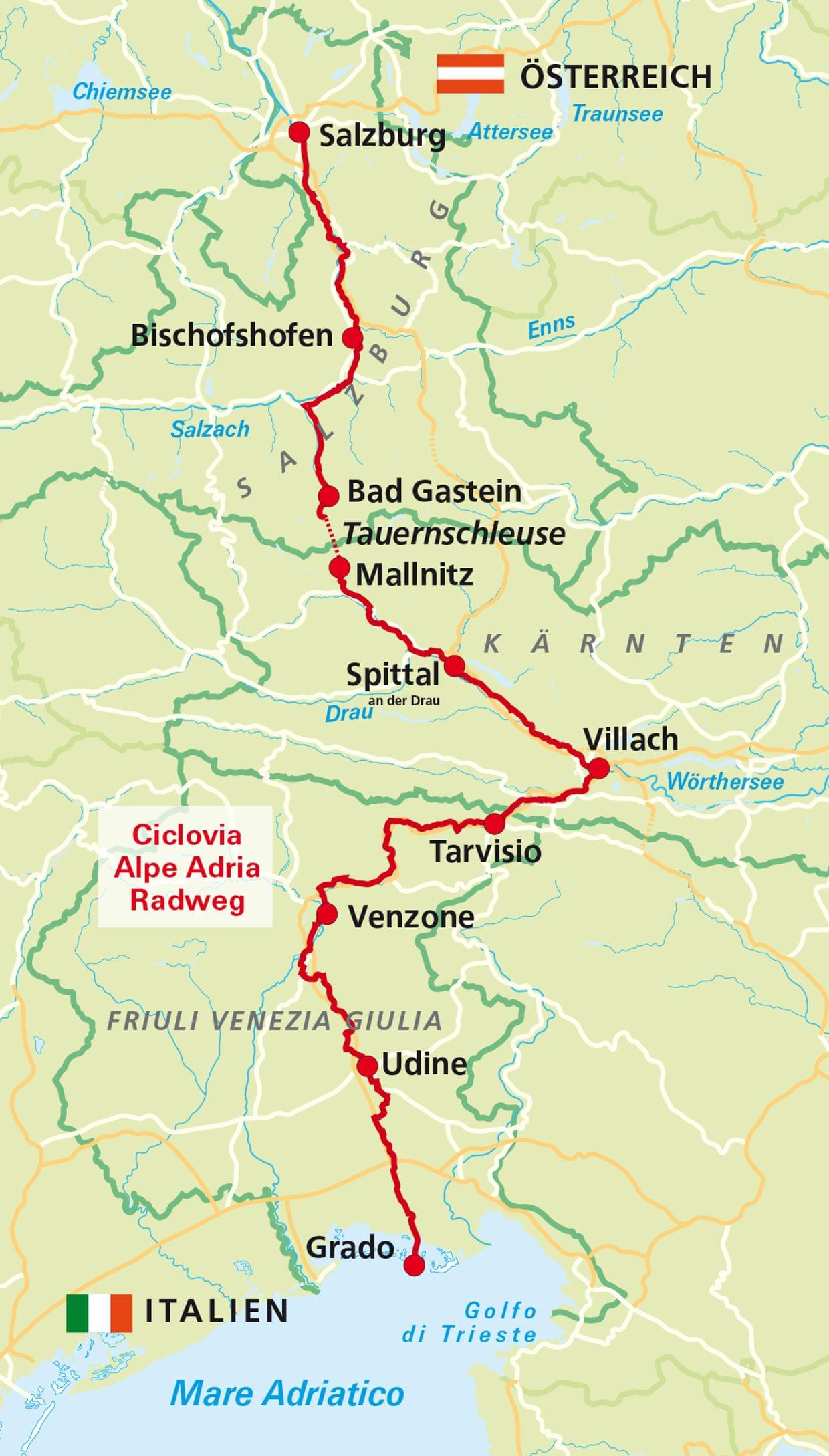 Alpe Adria Radweg Karte Infos Unterkunft bruckenWIRT